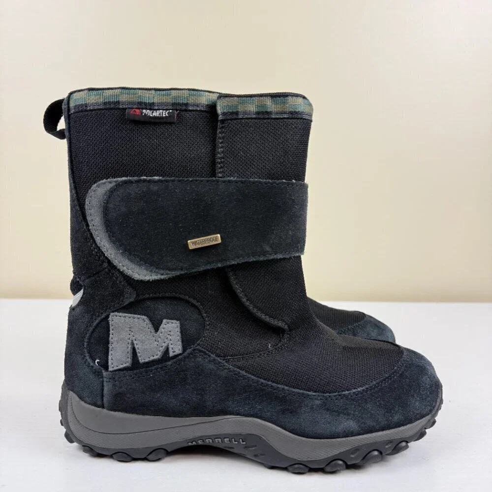 EUC Merrell Polar Tec Tundra Black Waterproof Youth Boots